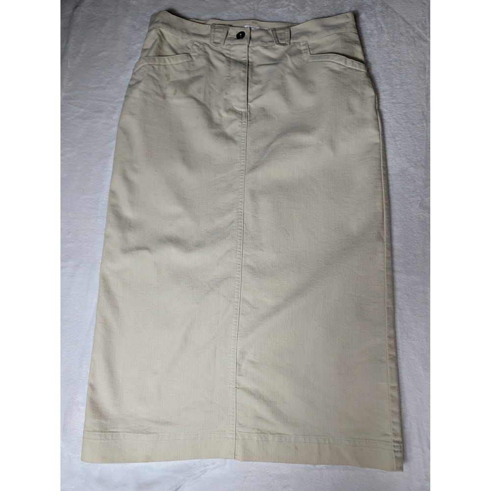 Christopher & Banks Tan Midi Skirt Tan Back Vent 12 Workwear Minimalist Neutral
